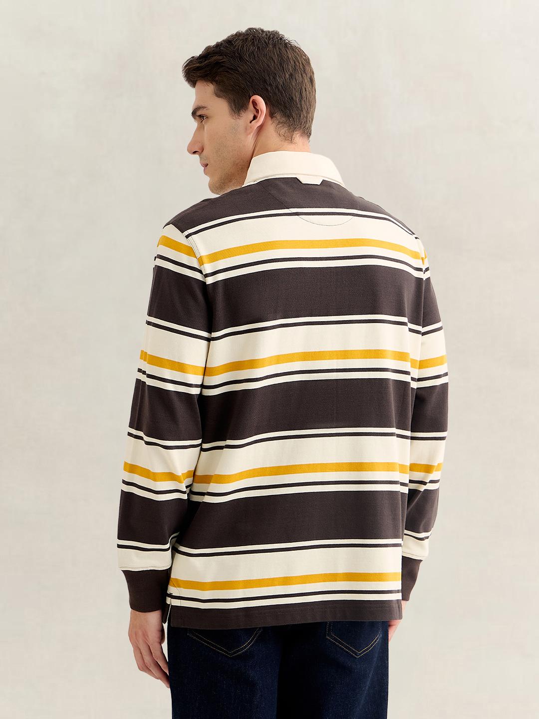 Gant Men Brown Regular Fit Striped Cotton Polo T-Shirt