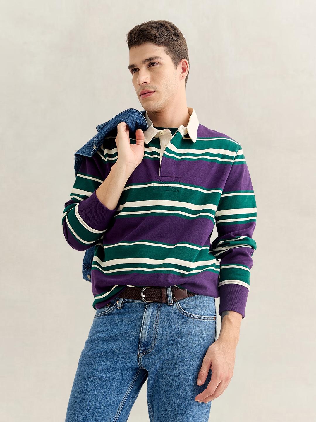 Gant Men Multicolour Regular Fit Striped Cotton Polo T-Shirt