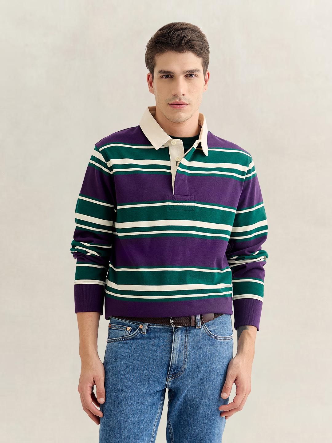 Gant Men Multicolour Regular Fit Striped Cotton Polo T-Shirt