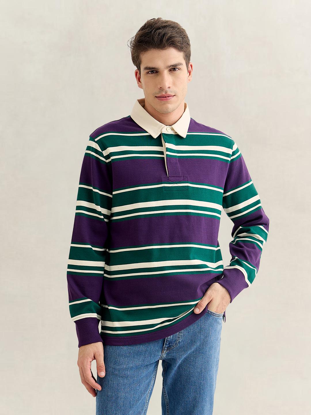 Gant Men Multicolour Regular Fit Striped Cotton Polo T-Shirt