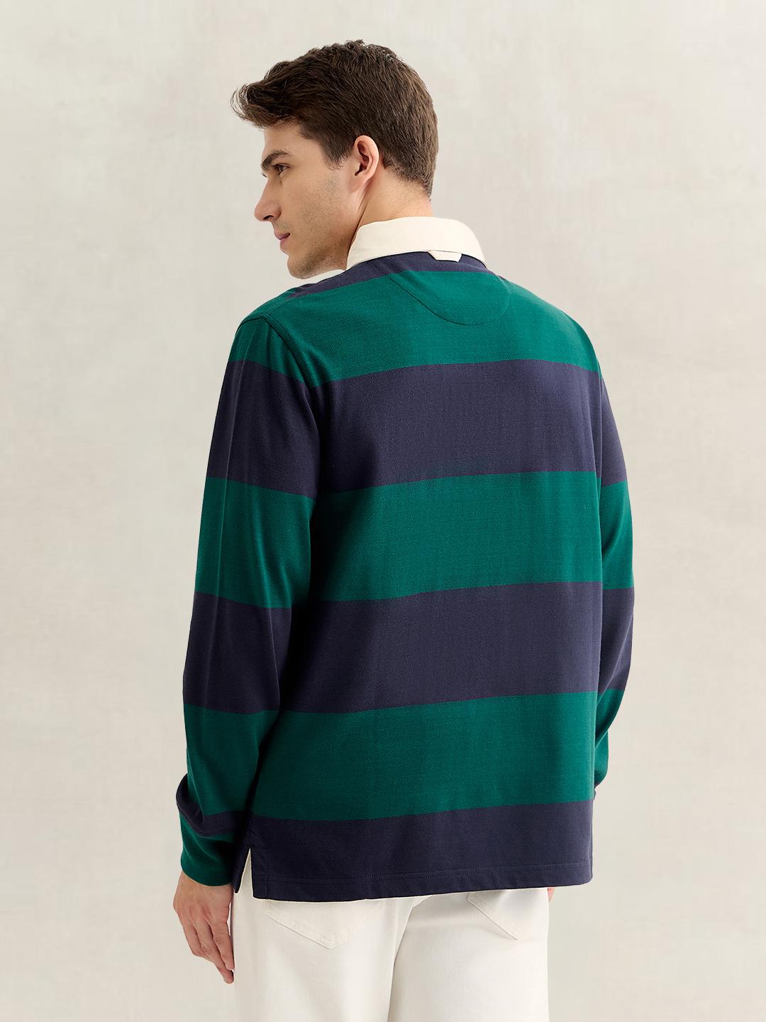 Gant Men Green Regular Fit Striped Cotton Polo T-Shirt