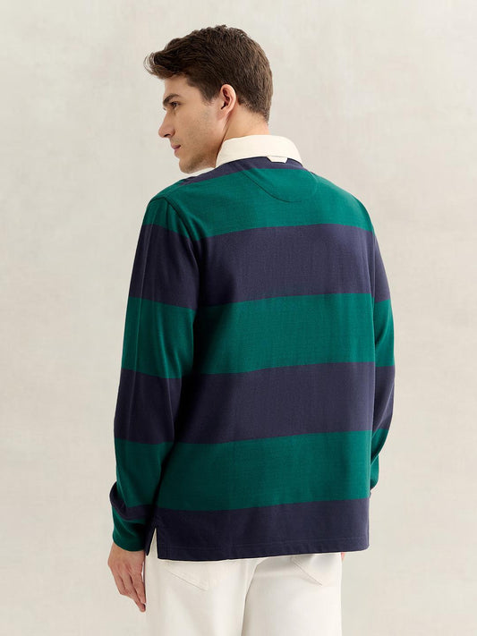 Gant Men Green Regular Fit Striped Cotton Polo T-Shirt