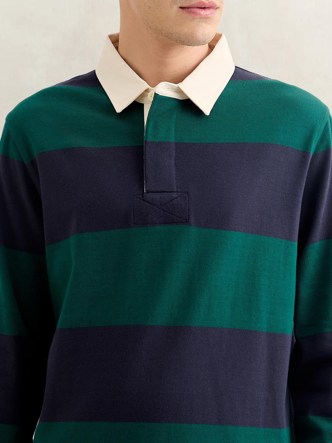 Gant Men Green Regular Fit Striped Cotton Polo T-Shirt
