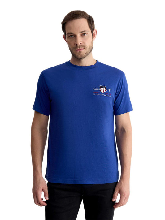 Gant Men Blue Regular Fit Solid Pure Cotton Tshirt