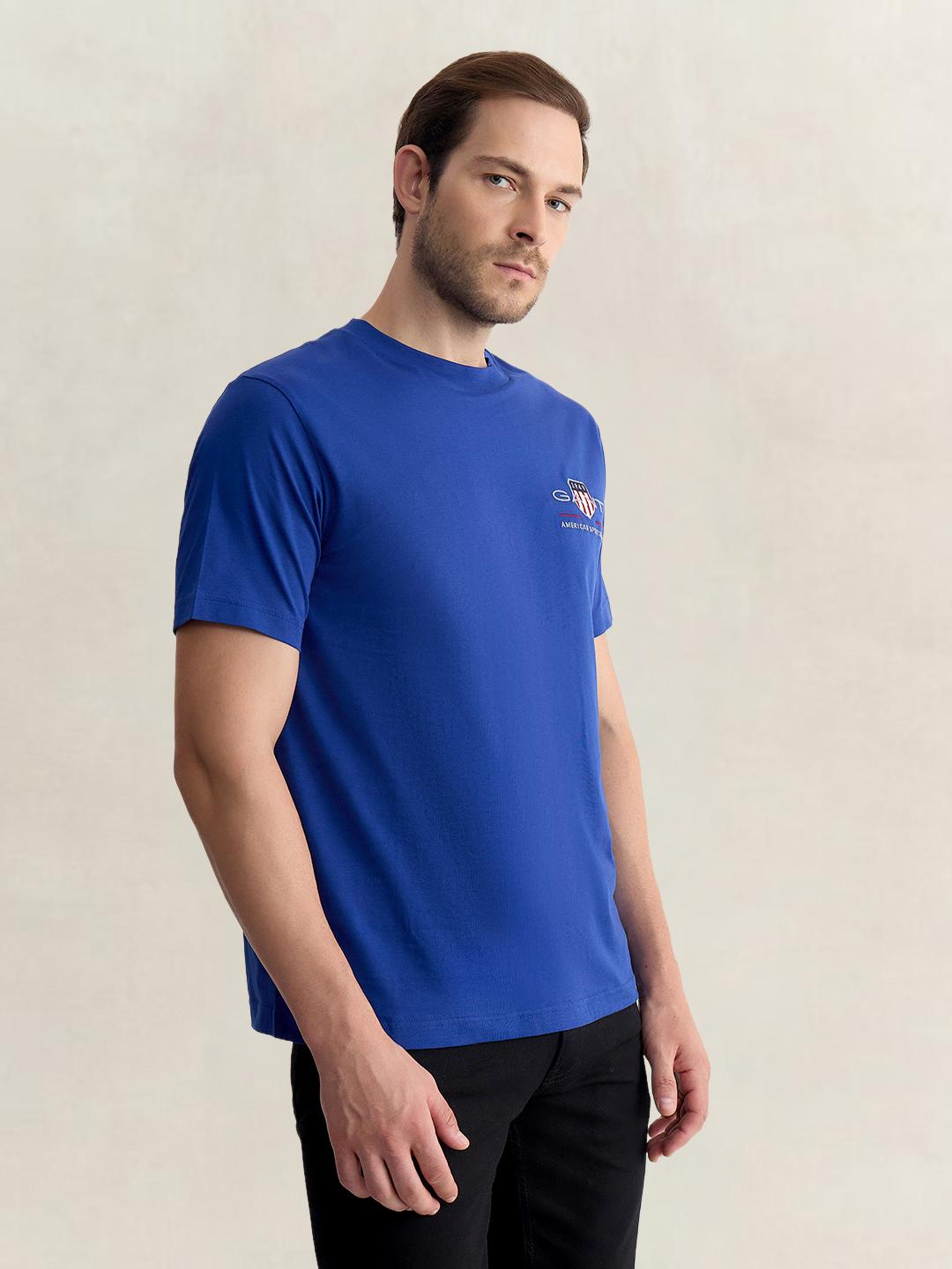 Gant Men Blue Regular Fit Solid Pure Cotton Tshirt