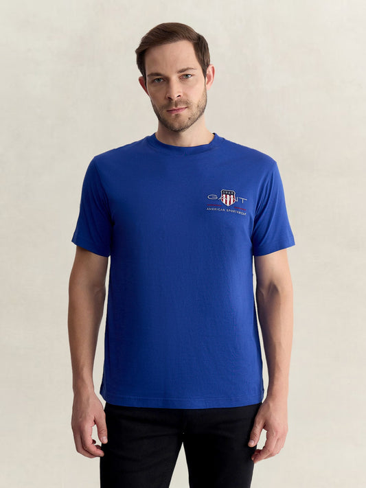 Gant Men Blue Regular Fit Solid Pure Cotton Tshirt