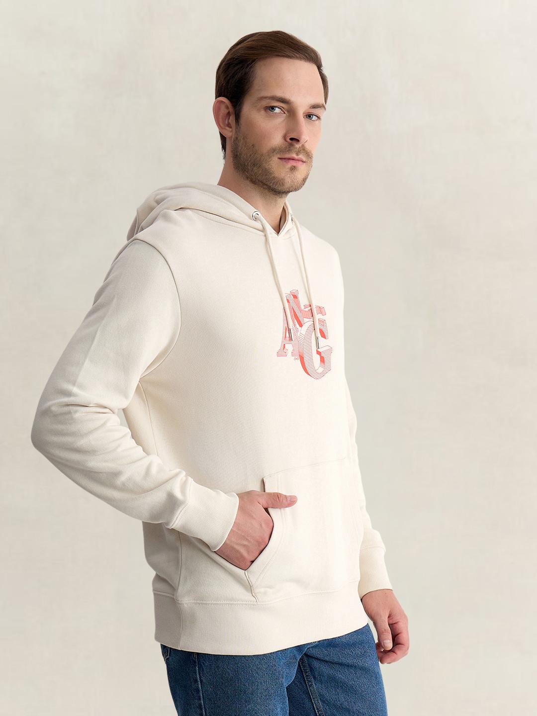 Gant Men Putty Regular Fit Graphic Organic Cotton Hoodie