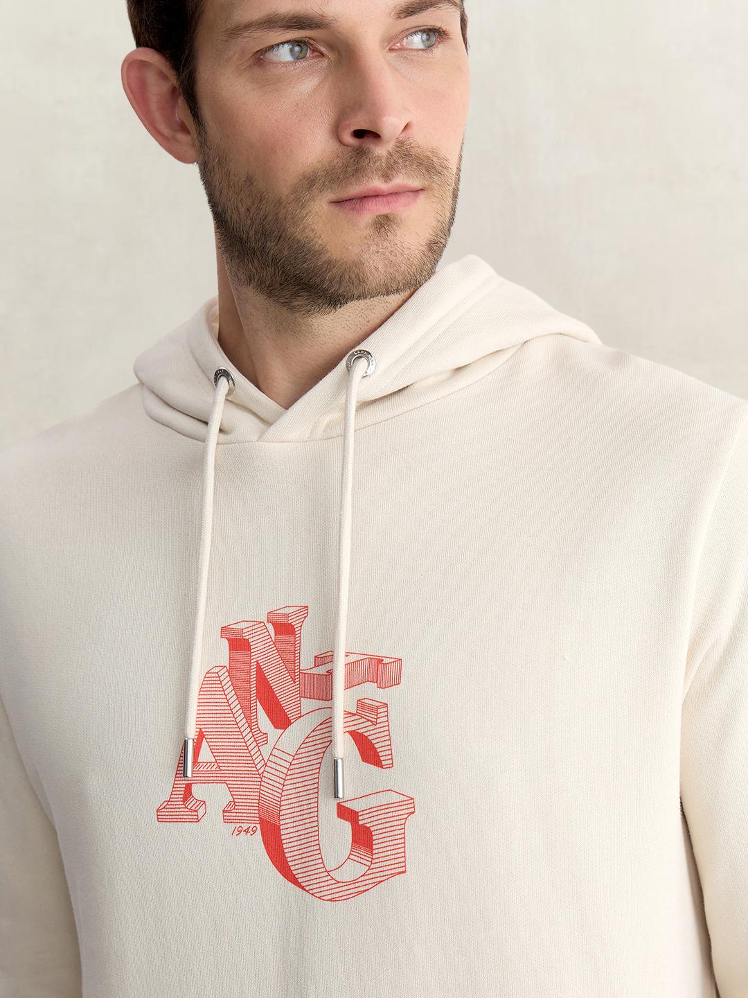 Gant Men Putty Regular Fit Graphic Organic Cotton Hoodie