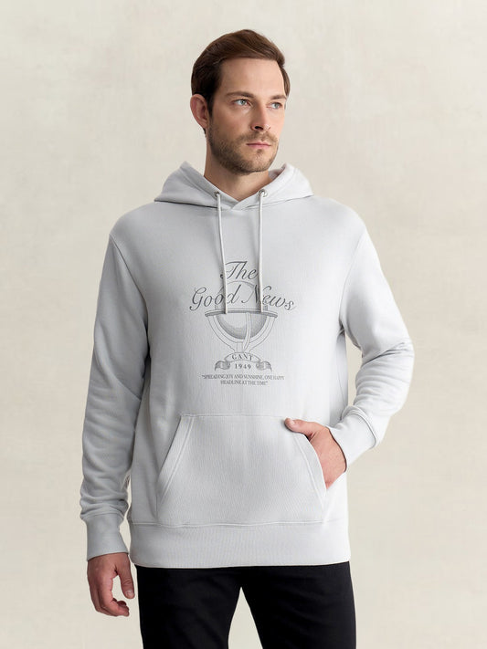Gant Men Grey Regular Fit Graphic Organic Cotton Hoodie