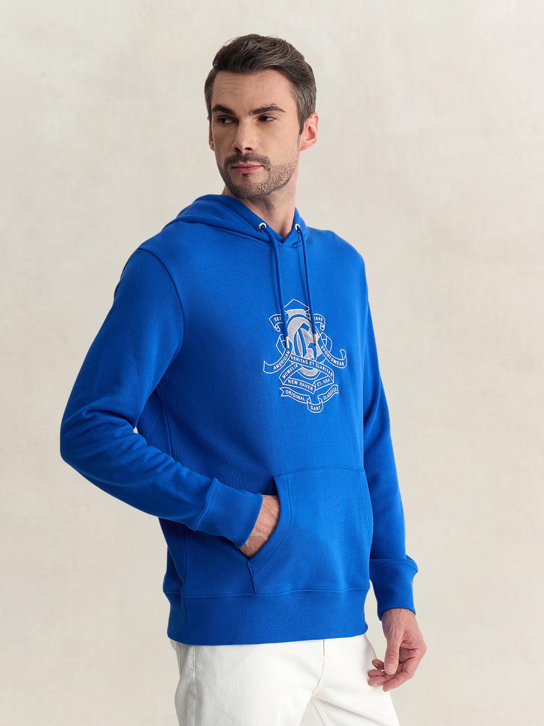 Gant Men Blue Regular Fit Graphic Organic Cotton Hoodie