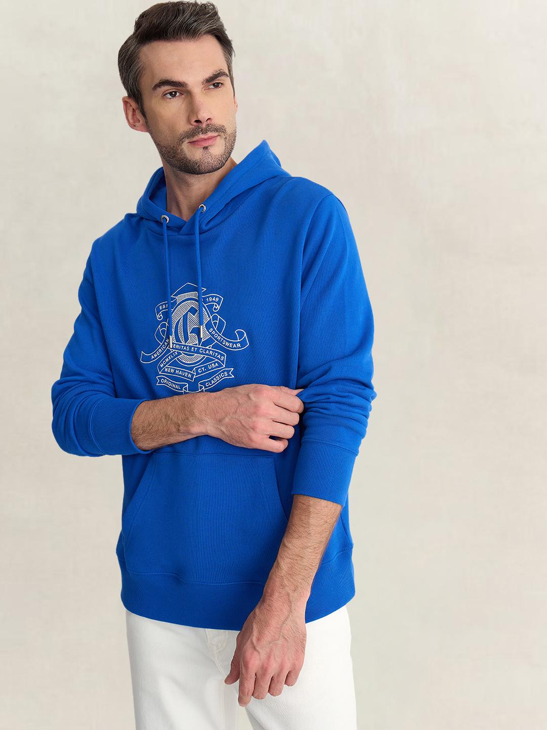 Gant Men Blue Regular Fit Graphic Organic Cotton Hoodie