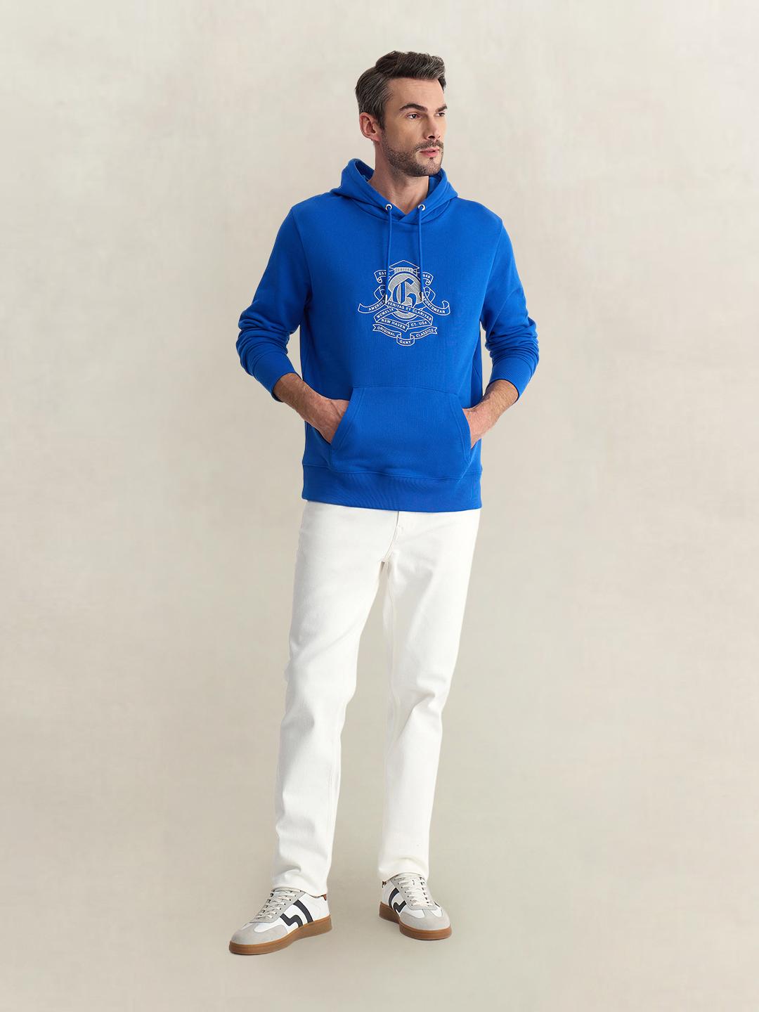 Gant Men Blue Regular Fit Graphic Organic Cotton Hoodie