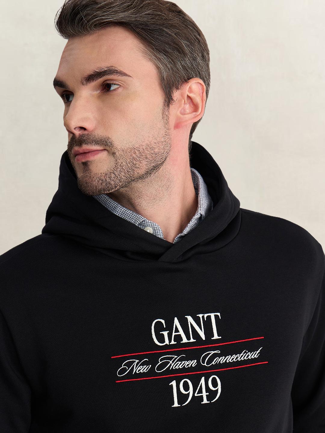 Gant Men Black Regular Fit Graphic Cotton Blend Hoodie