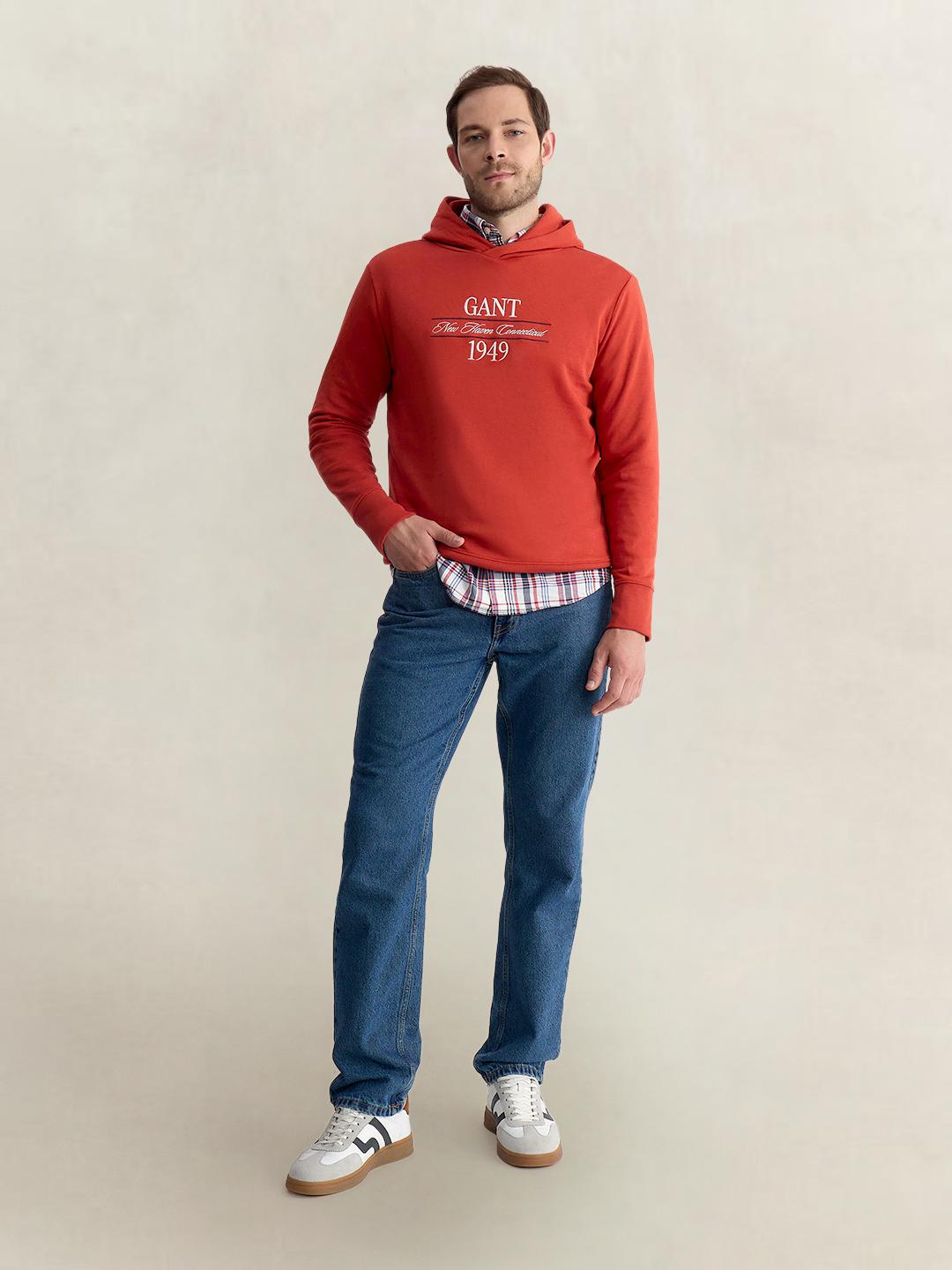 Gant Men Red Regular Fit Graphic Cotton Blend Hoodie