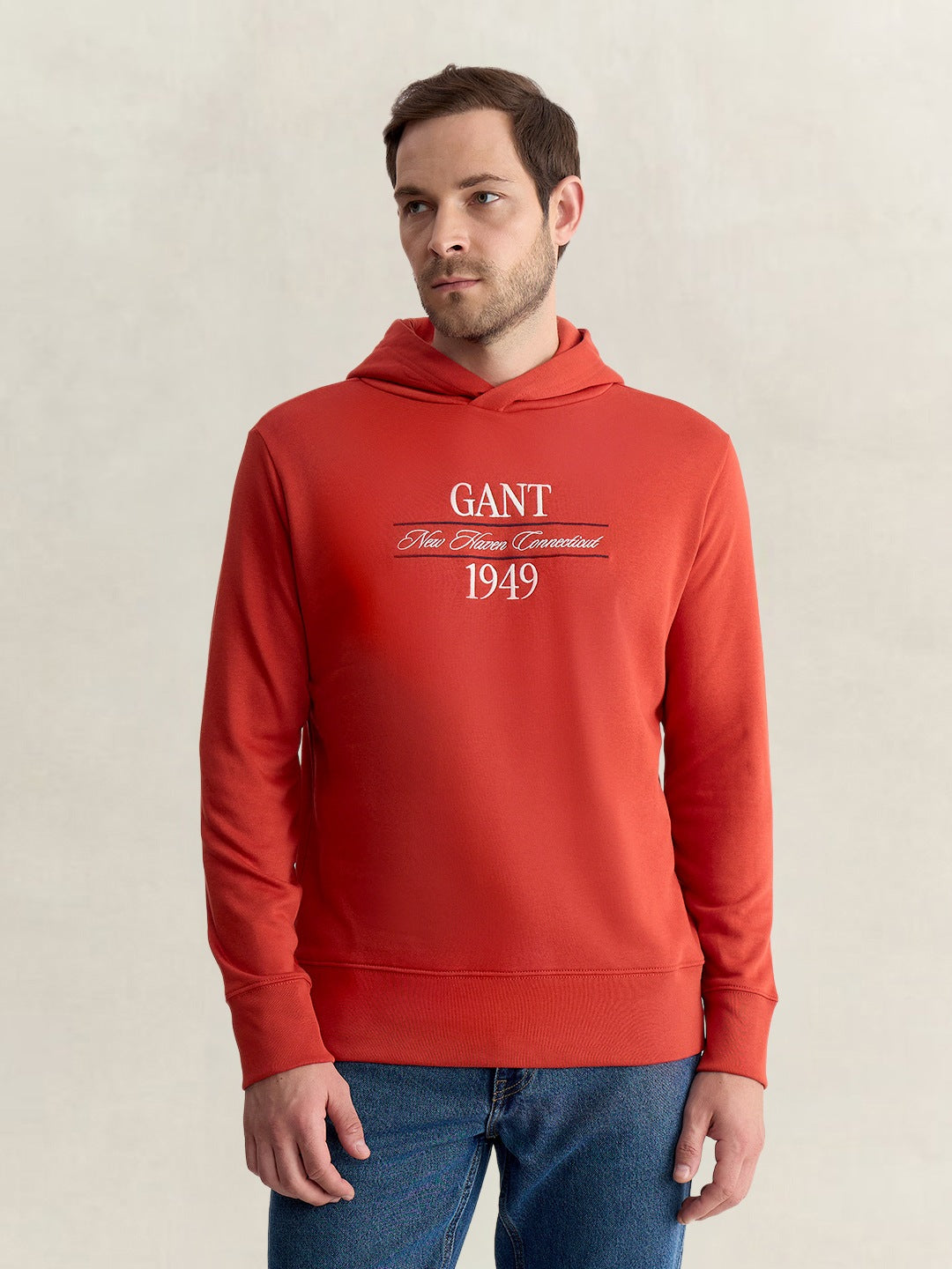 Gant Men Red Regular Fit Graphic Cotton Blend Hoodie