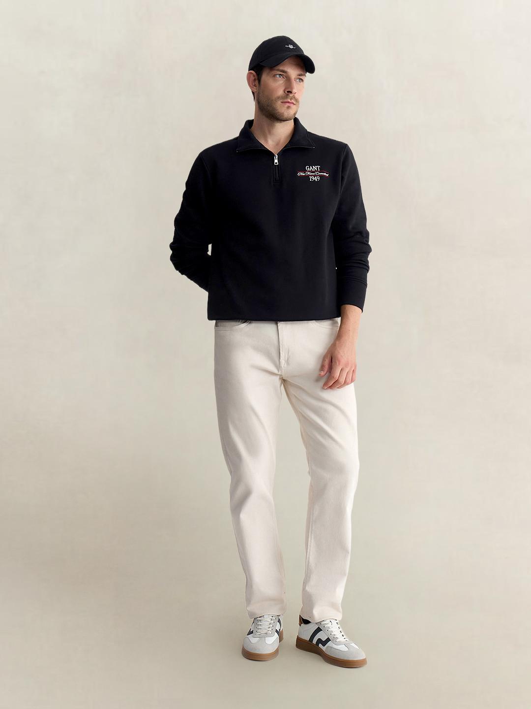 Gant Men Black Regular Fit Solid Cotton Blend Sweatshirt
