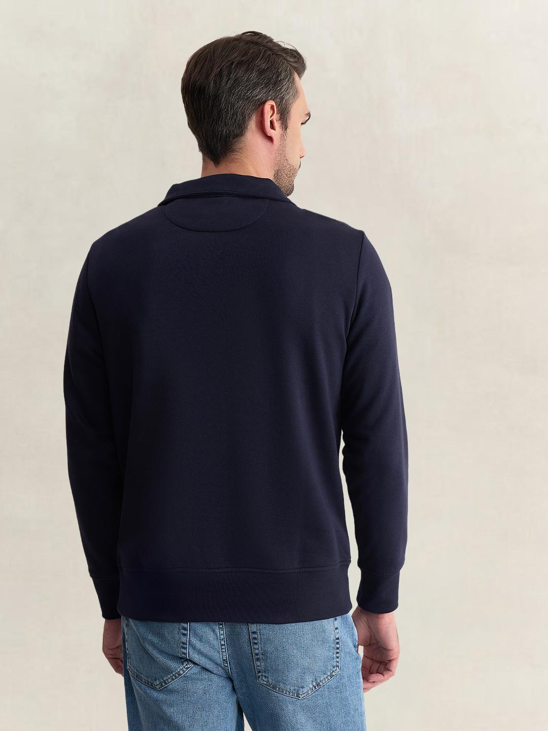 Gant Men Blue Regular Fit Solid Cotton Blend Sweatshirt
