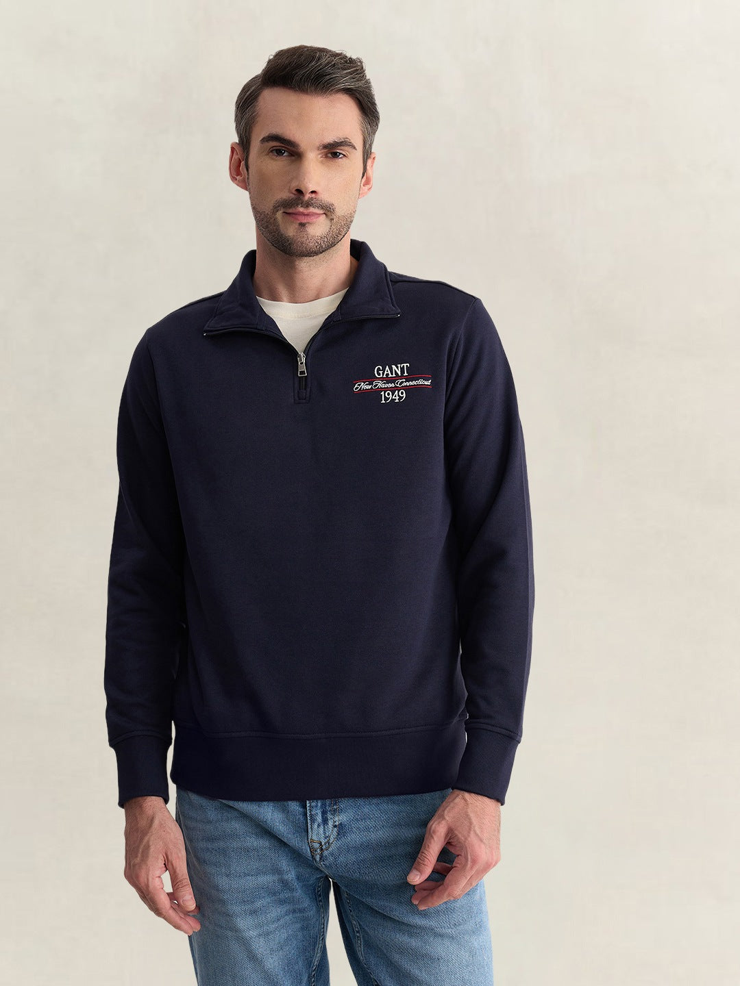 Gant Men Blue Regular Fit Solid Cotton Blend Sweatshirt
