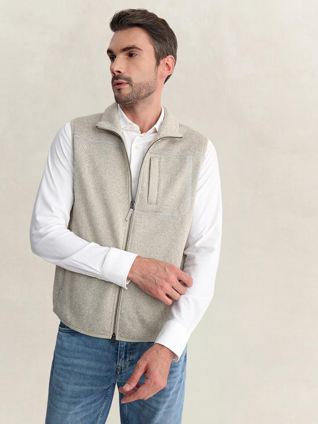 Gant Men Grey Regular Fit Solid Fleece Vest