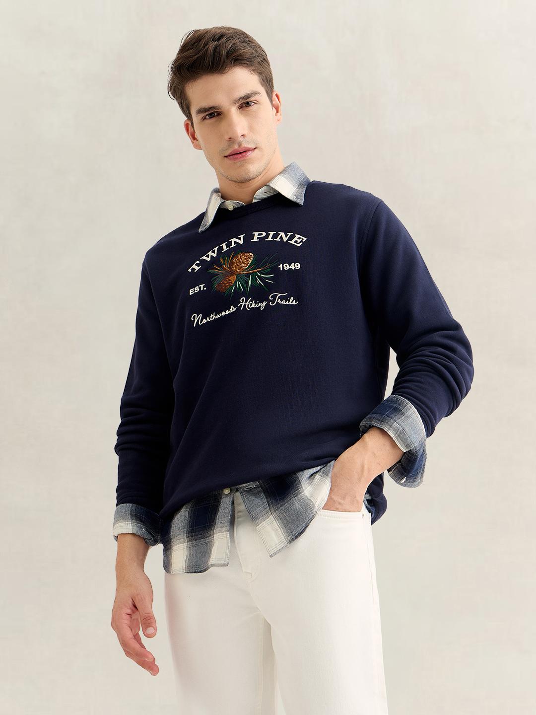 Gant Men Navy Blue Regular Fit Graphic Sweatshirt