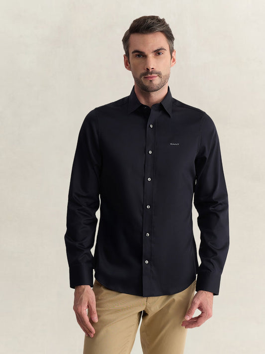 Gant Men Black Slim Fit Solid Sateen Shirt