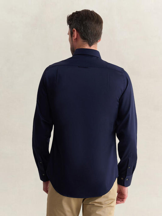 Gant Men Blue Slim Fit Solid Sateen Shirt
