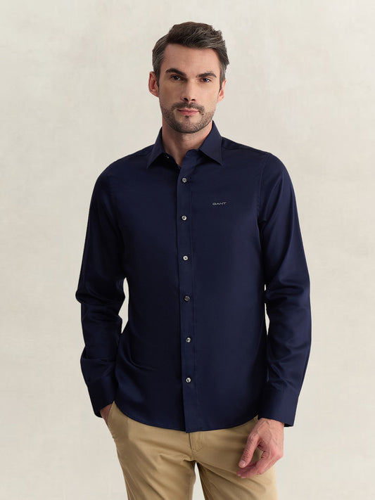Gant Men Blue Slim Fit Solid Sateen Shirt