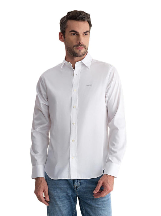 Gant Men White Regular Fit Solid Sateen Shirt