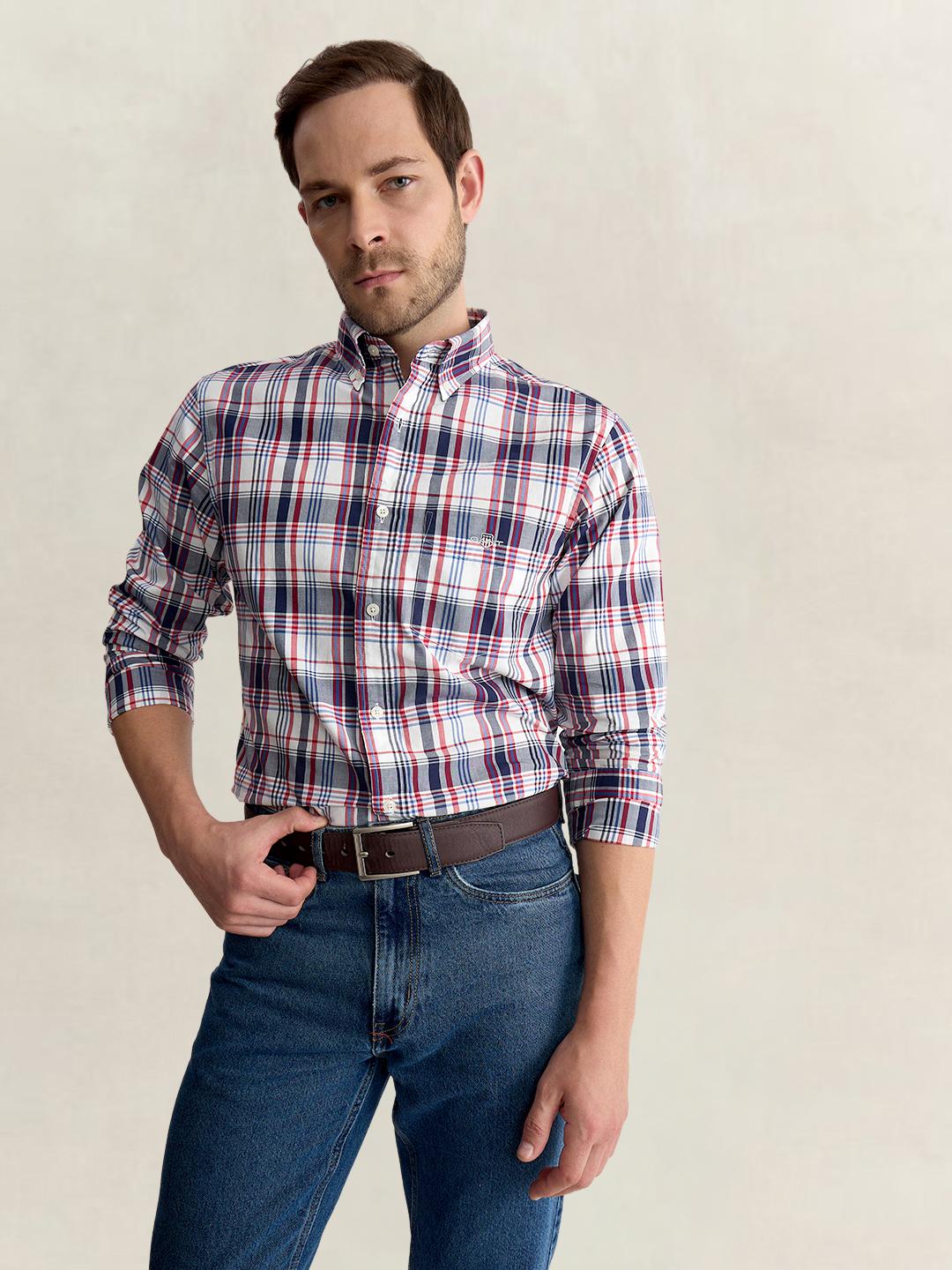 Gant Men Multicolour Regular Fit Checked Poplin Shirt