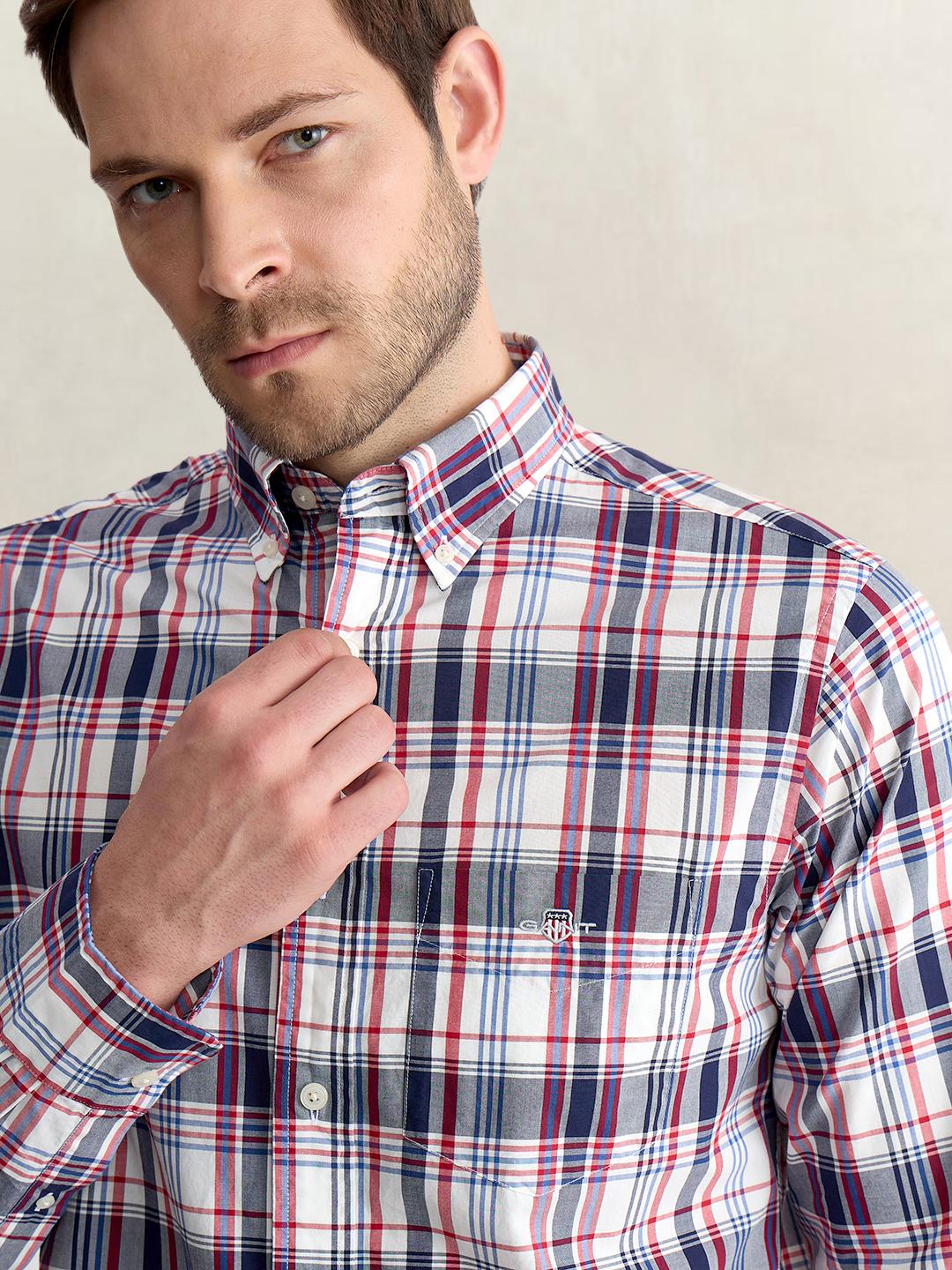 Gant Men Multicolour Regular Fit Checked Poplin Shirt
