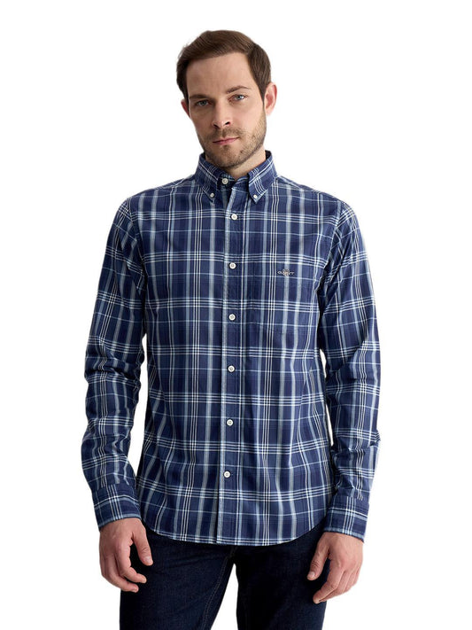Gant Men Blue Regular Fit Checked Poplin Shirt
