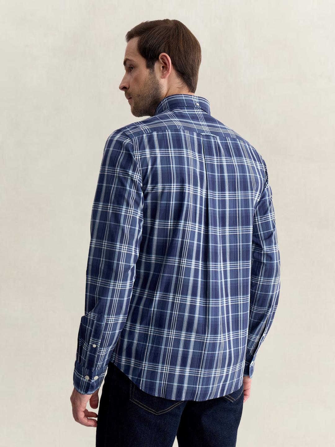 Gant Men Blue Regular Fit Checked Poplin Shirt