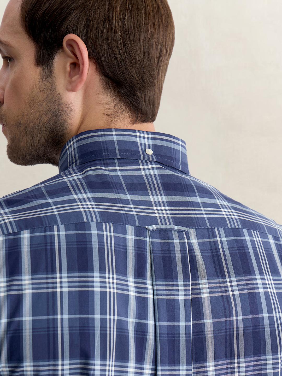 Gant Men Blue Regular Fit Checked Poplin Shirt
