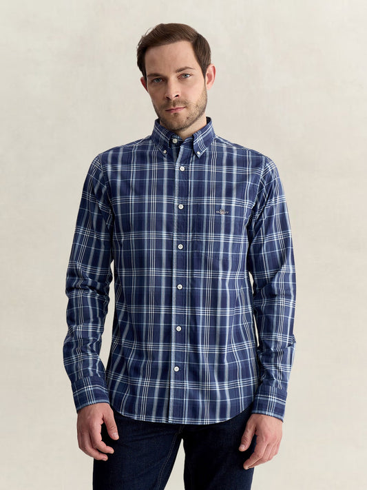 Gant Men Blue Regular Fit Checked Poplin Shirt