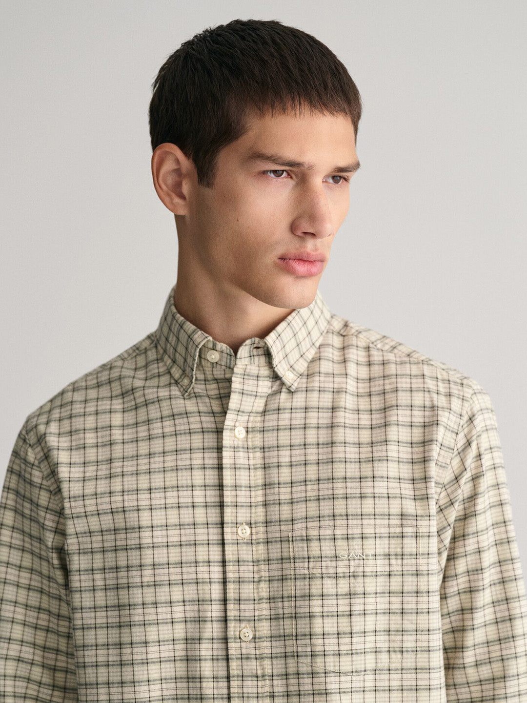 GANT Men Beige Checked Regular Fit Cotton Oxford  Shirt