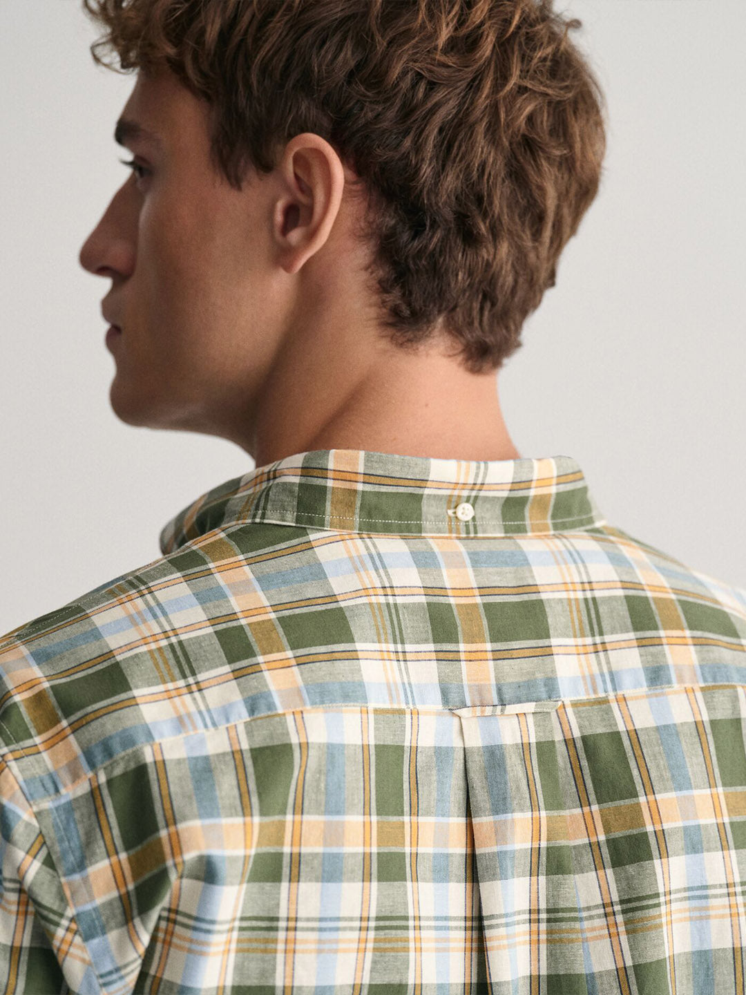 GANT Men Green Checked Regular Fit Cotton Linen Shirt