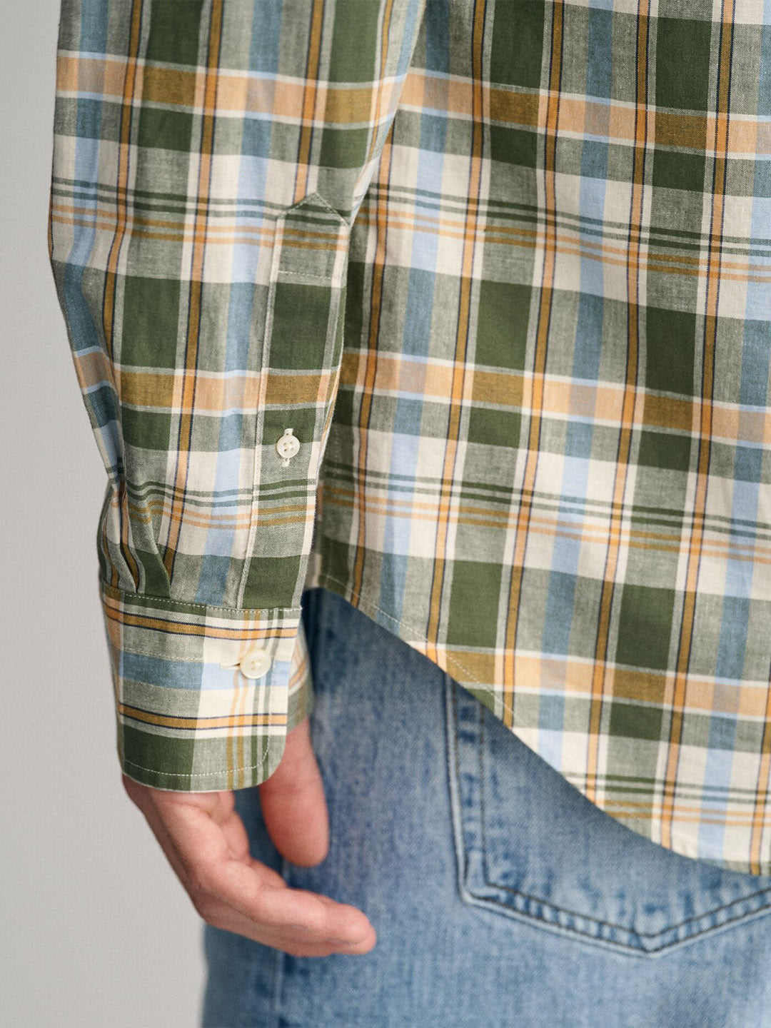 GANT Men Green Checked Regular Fit Cotton Linen Shirt