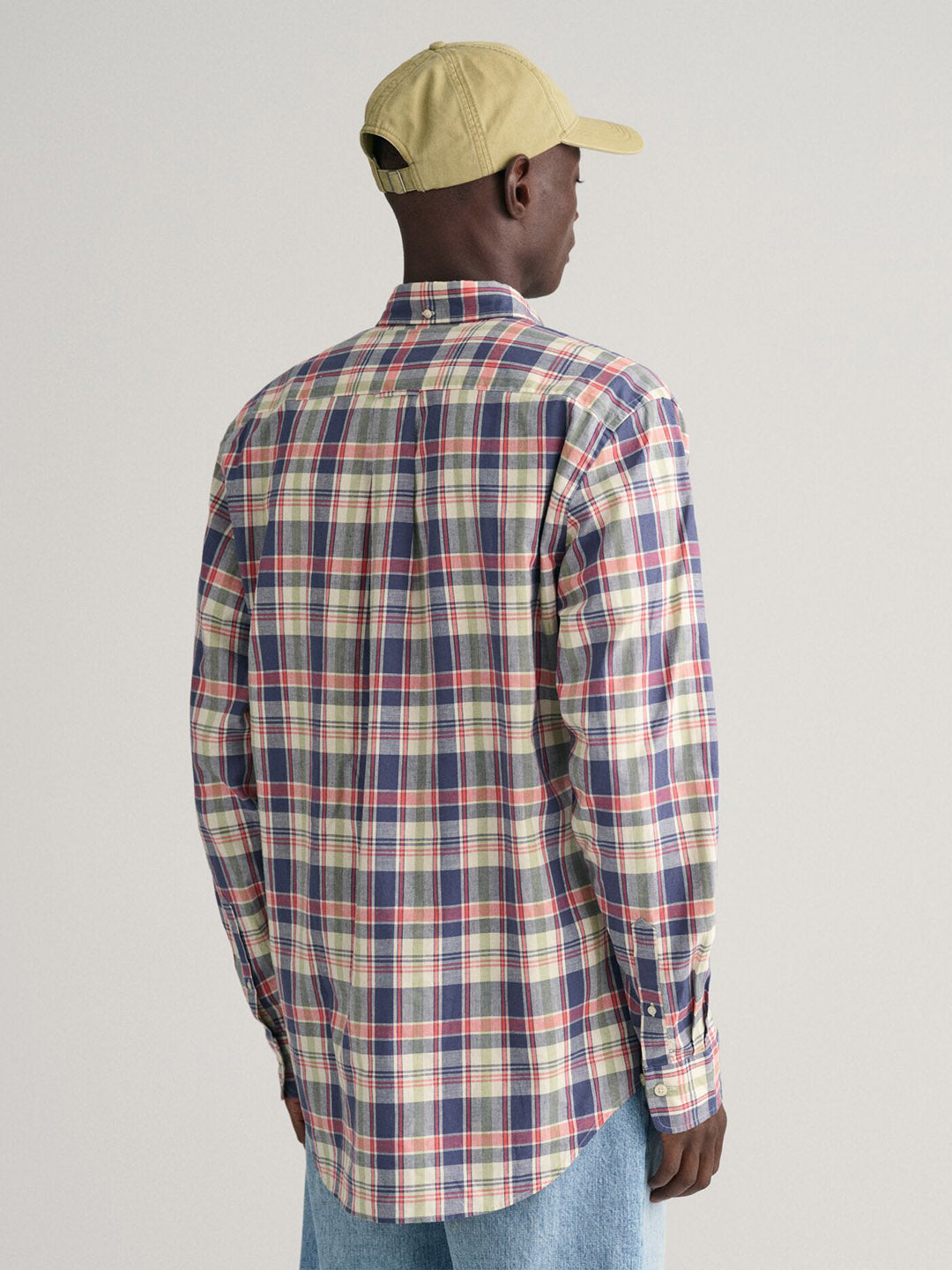 GANT Men Blue Checked Regular Fit Cotton Linen Shirt