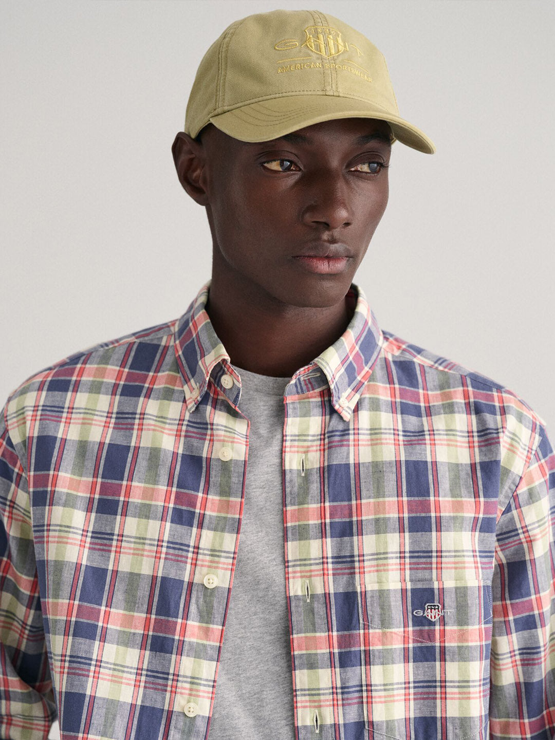 GANT Men Blue Checked Regular Fit Cotton Linen Shirt