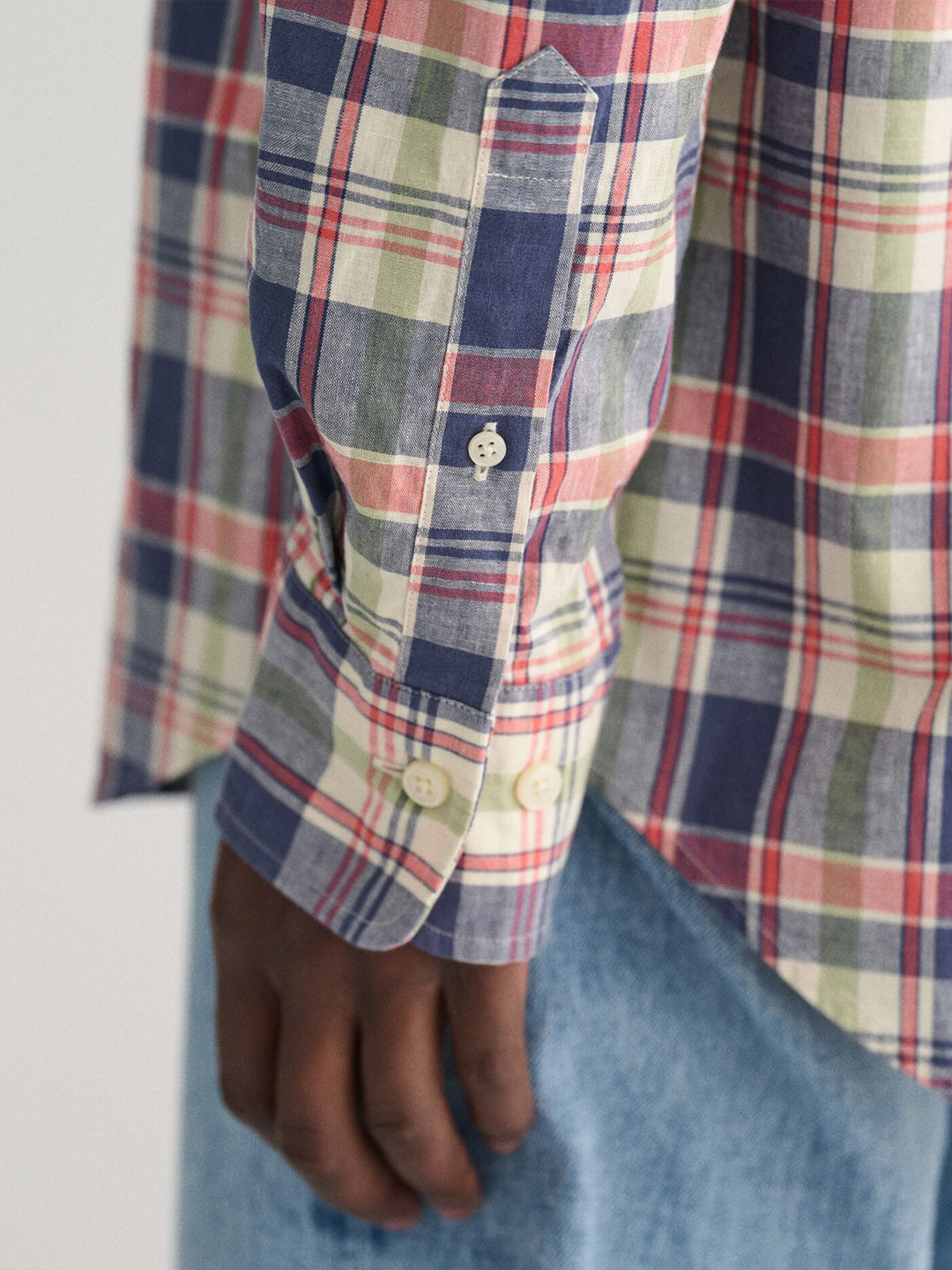 GANT Men Blue Checked Regular Fit Cotton Linen Shirt