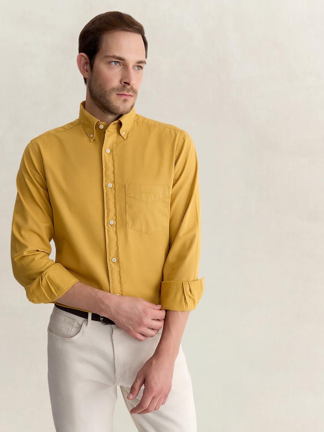 Gant Men Yellow Regular Fit Solid Pure Cotton Shirt