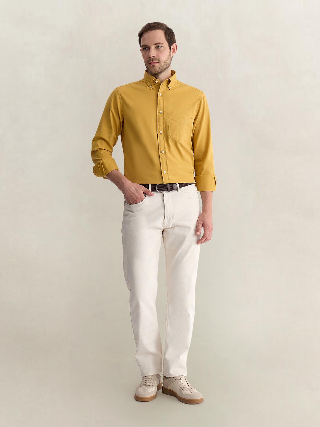 Gant Men Yellow Regular Fit Solid Pure Cotton Shirt