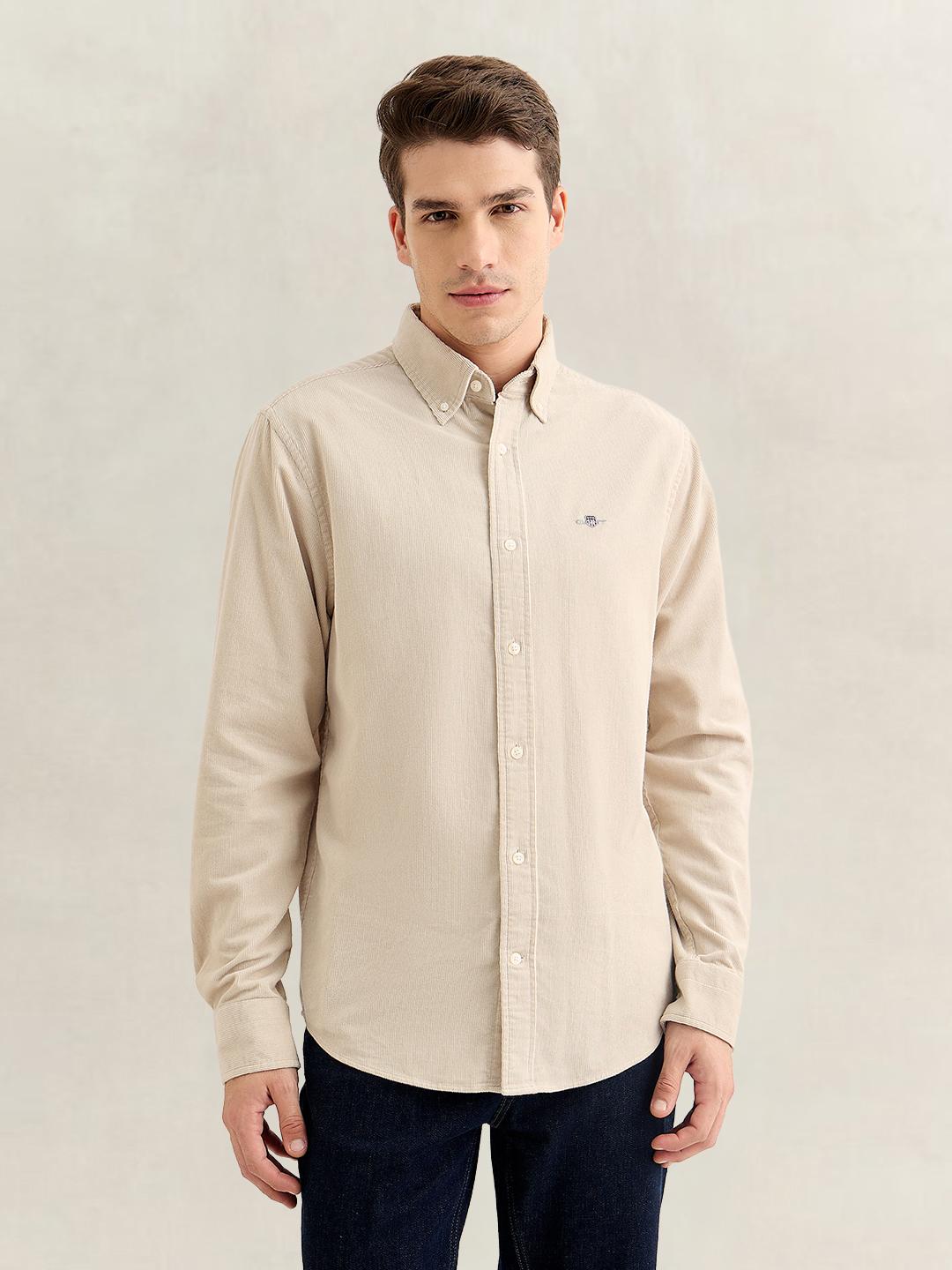 Gant Men Beige Regular Fit Solid Corduroy Shirt