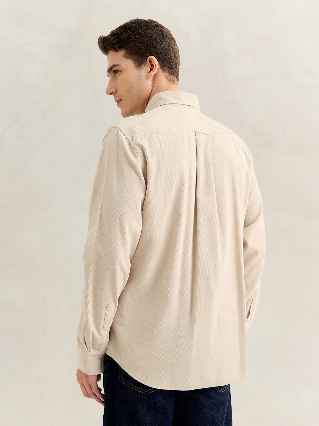Gant Men Beige Regular Fit Solid Corduroy Shirt