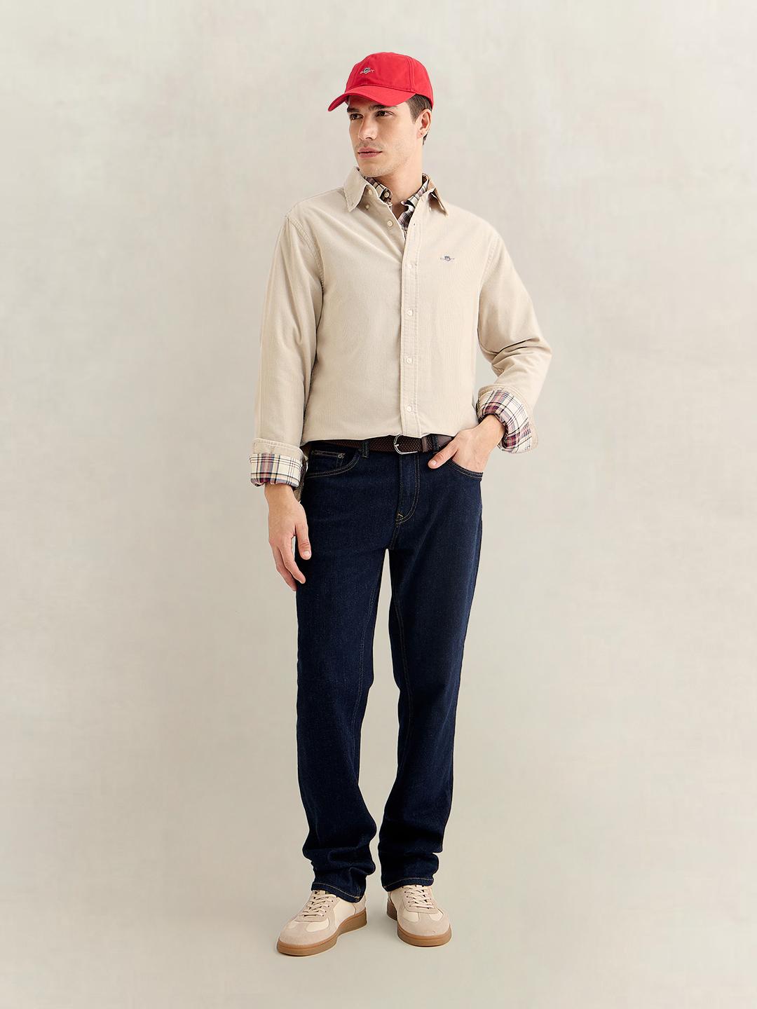Gant Men Beige Regular Fit Solid Corduroy Shirt