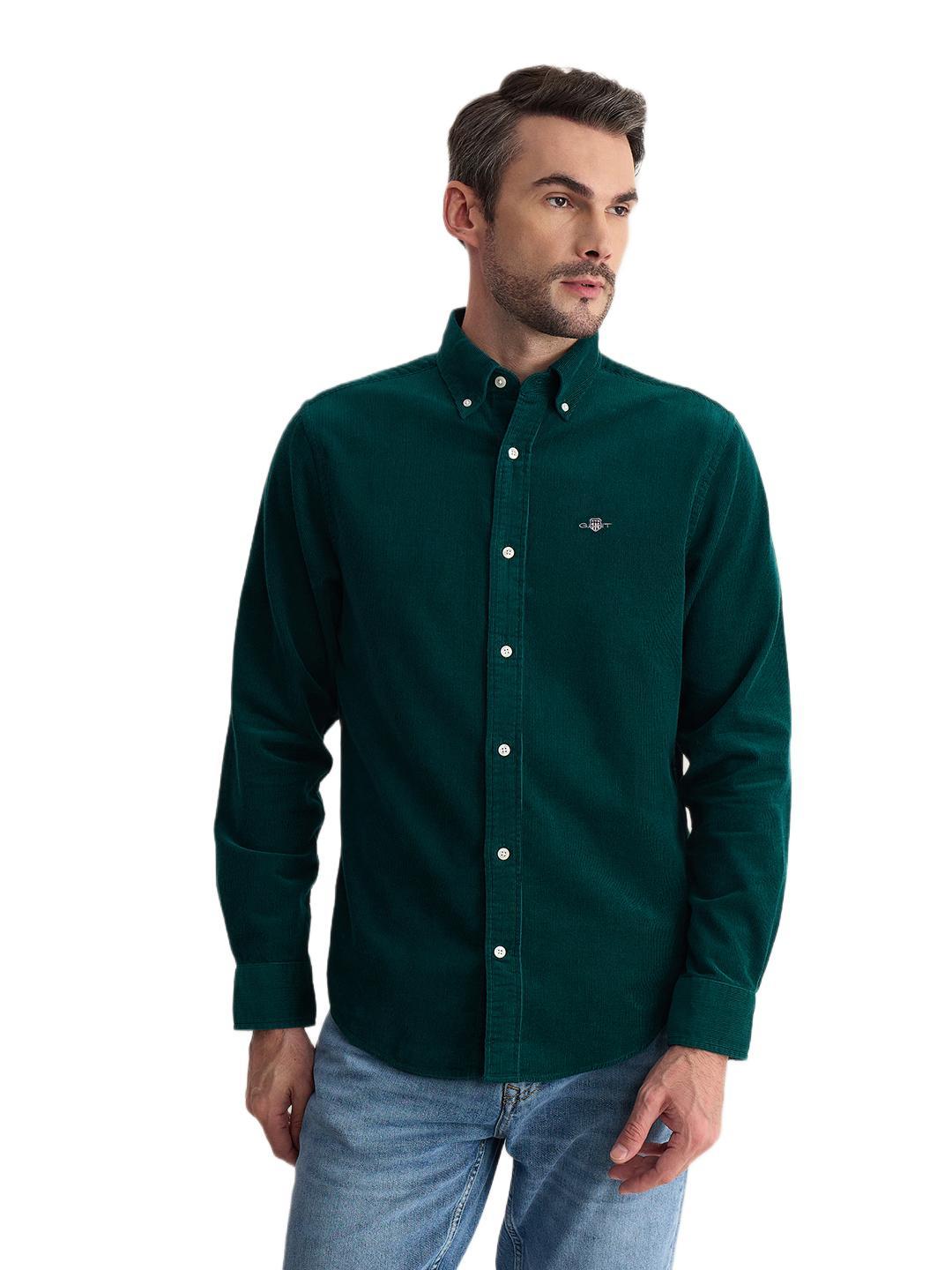 Gant Men Green Regular Fit Solid Corduroy Shirt