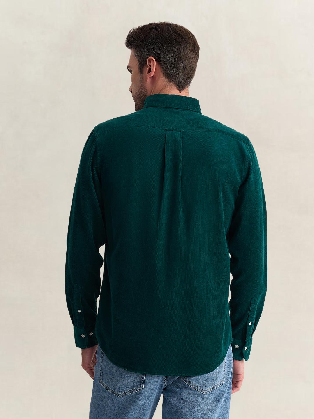 Gant Men Green Regular Fit Solid Corduroy Shirt