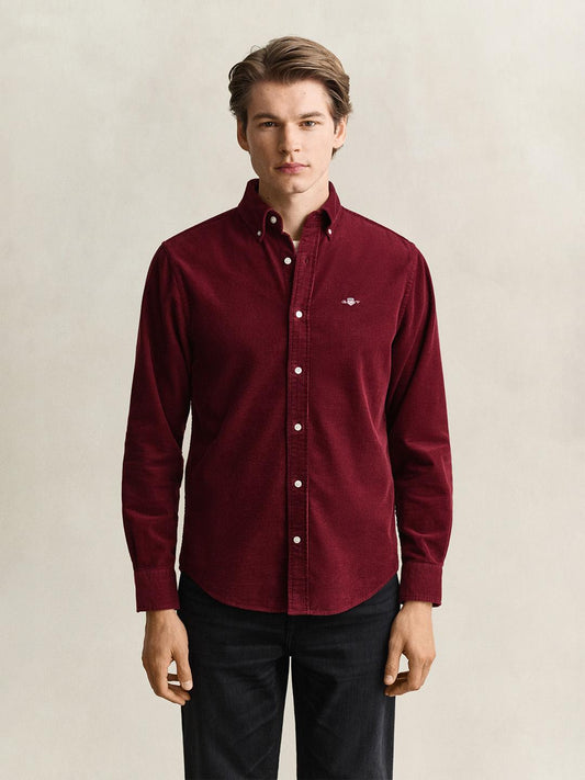Gant Men Wine Solid Regular Fit Corduroy Shirt
