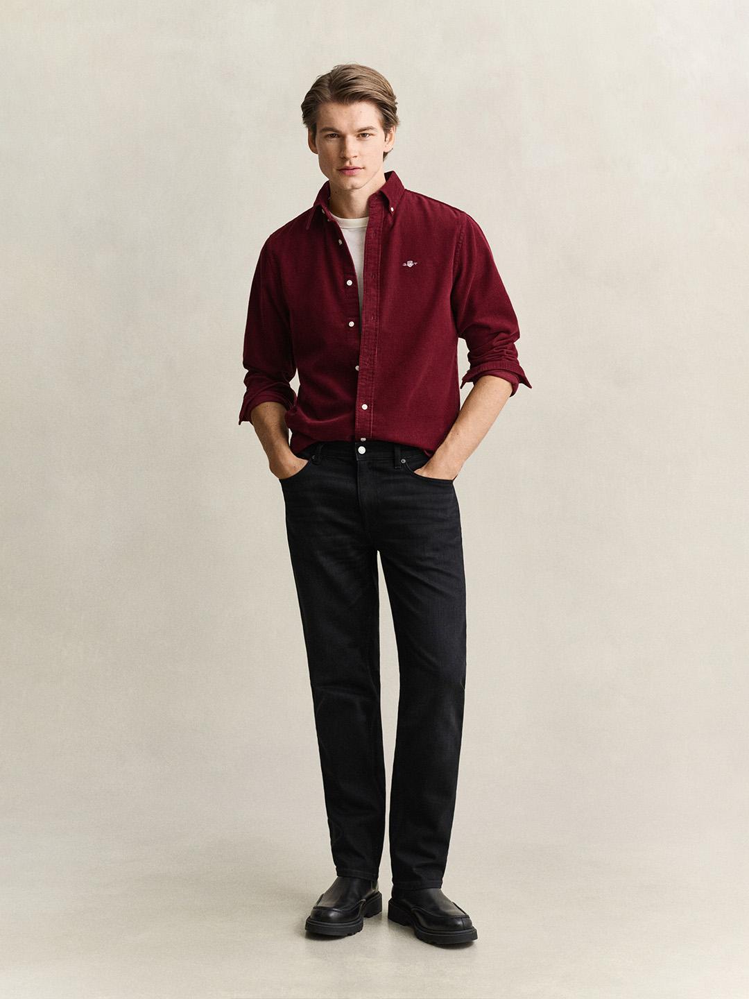 Gant Men Wine Solid Regular Fit Corduroy Shirt