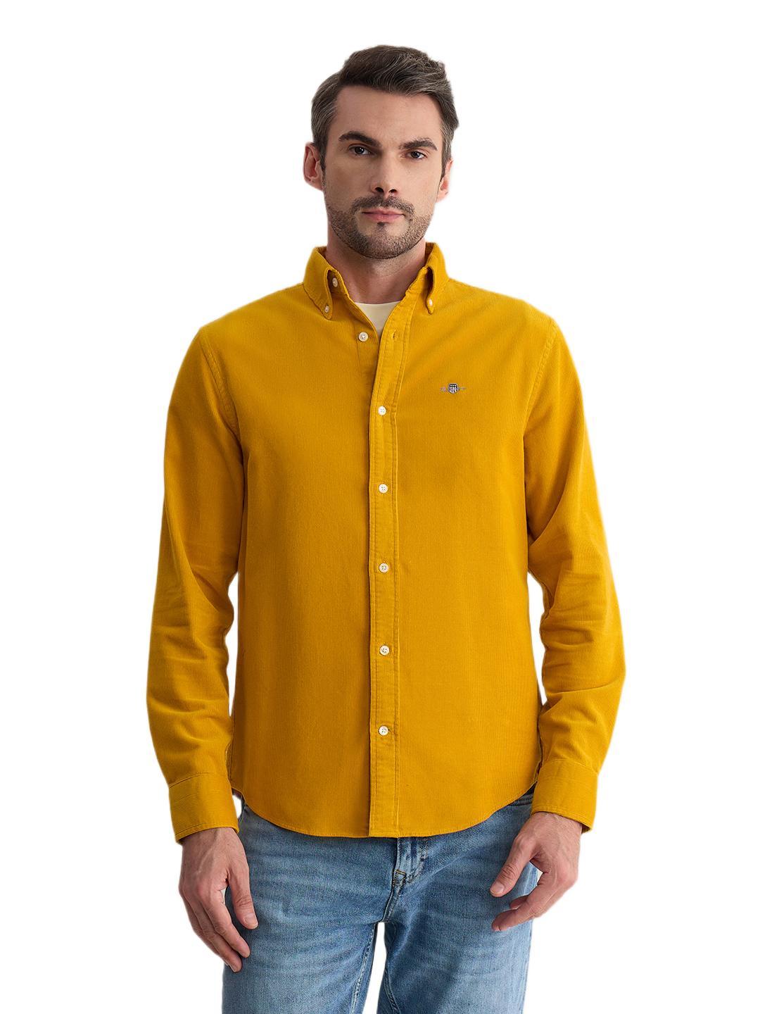 Gant Men Yellow Regular Fit Solid Corduroy Shirt